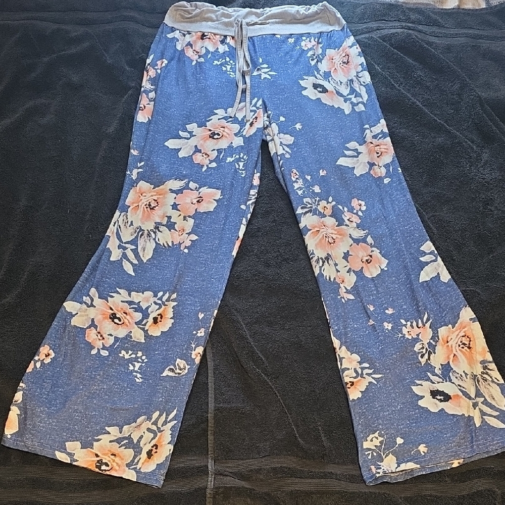 Floral Lounge Pants - Blue and Peach